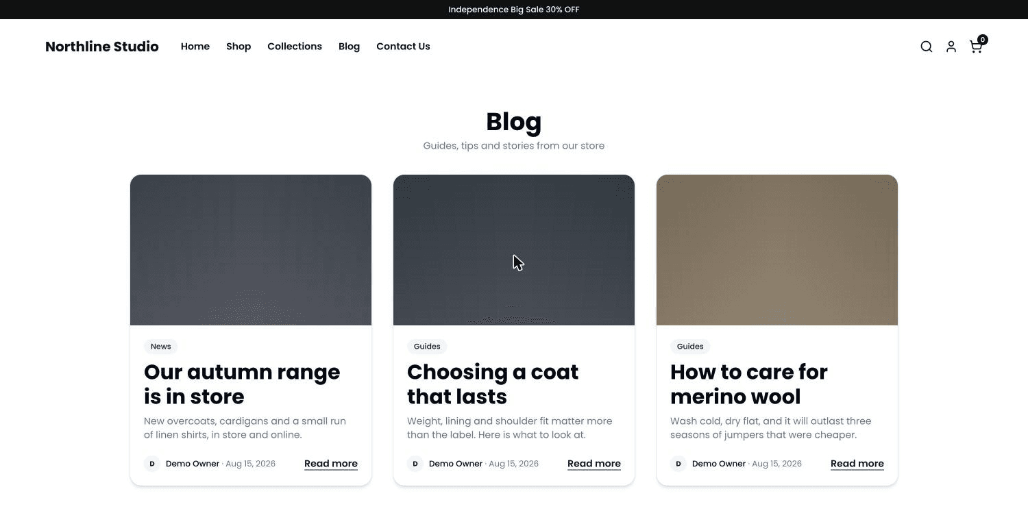 A shop's blog page